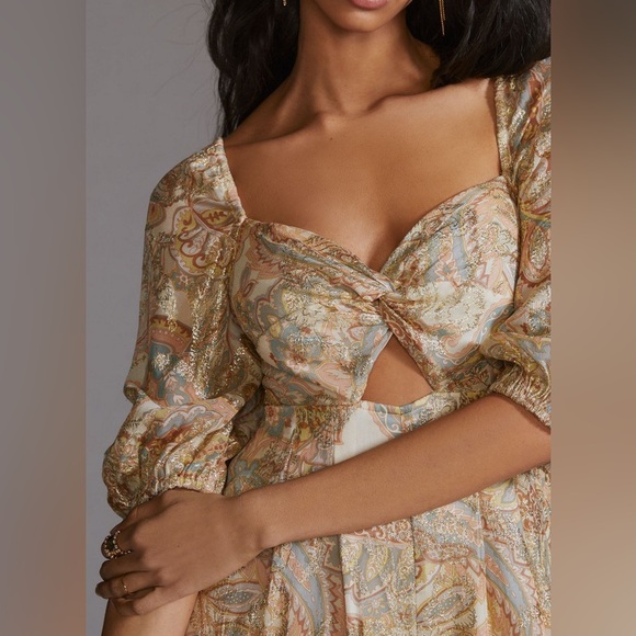 Anthropologie Ranna Gill Metallic Gold Paisley Jumpsuit Small - Picture 6 of 13